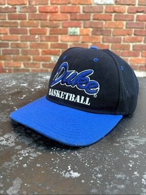 Duke Basketball Script Logo Snapback Hat - Navy & Royal Blue